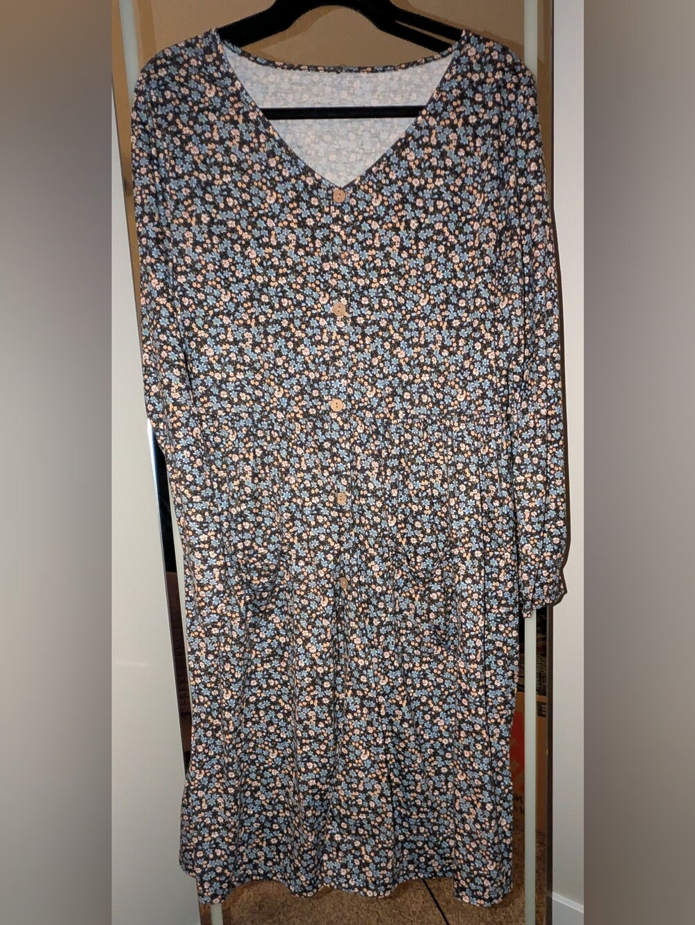 Black Floral Button-Front Dress